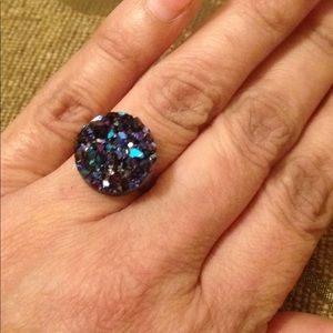 Black purple blue Druzzy adjustable ring